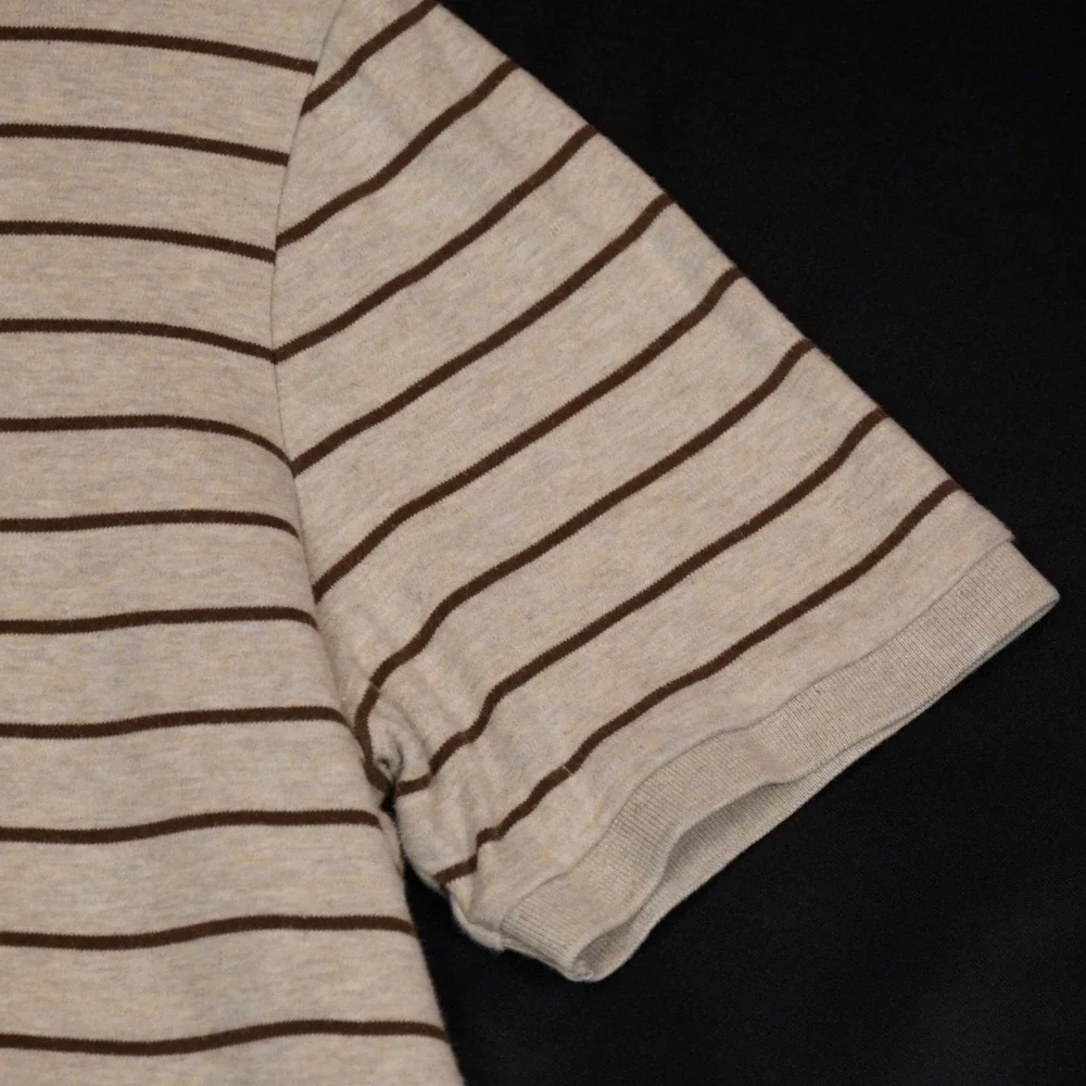 Polo Ralph Lauren Polo Shirt Mens M Beige Brown Striped Classic Fit Cotton